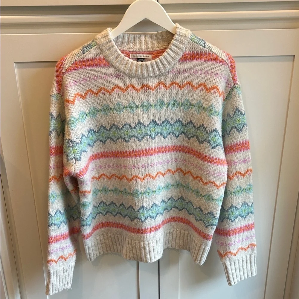 AE American Eagle Oversized Fair Isle Clean Girl Crewneck Sweater S Small